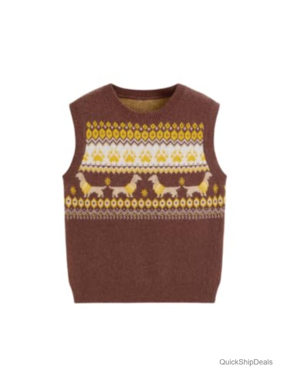 Fair Isle Bird Motif Sleeveless Sweater Vest Crew Neck Jacquard Knit Women's